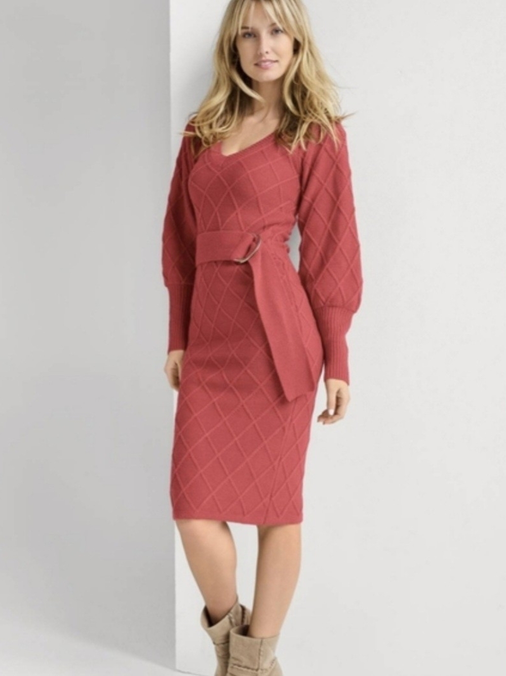 Coral Belted SWEATER dress Bell Sleeves Size Meduim